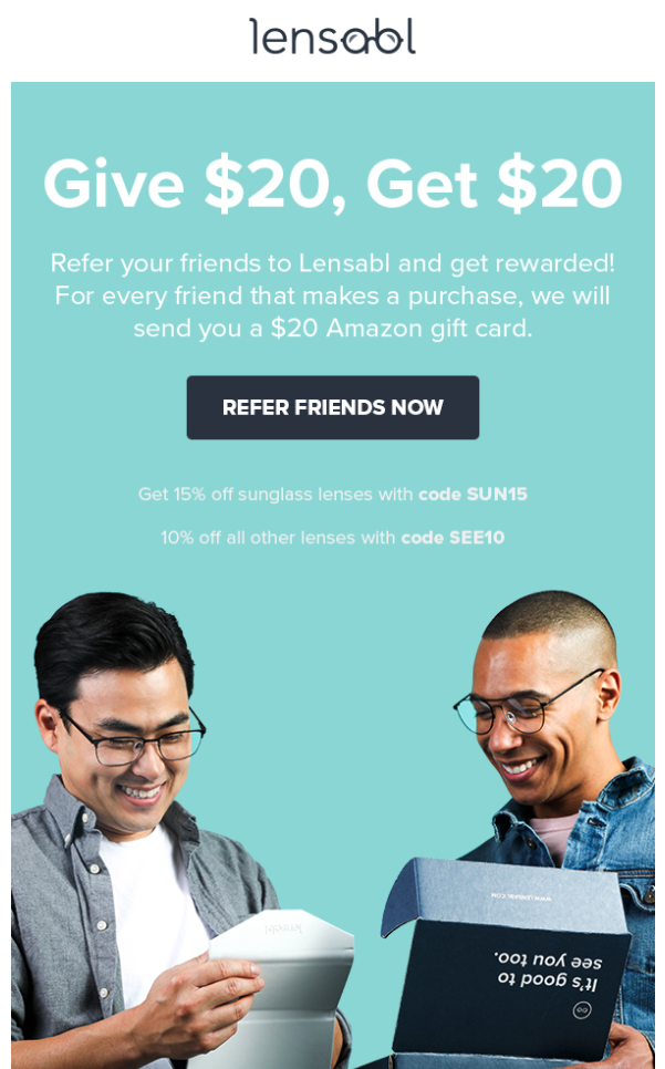 Lensable referral program with gift vouchers rewards