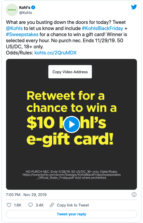 Kohl's Twitter Screenshot with a BF Promotion