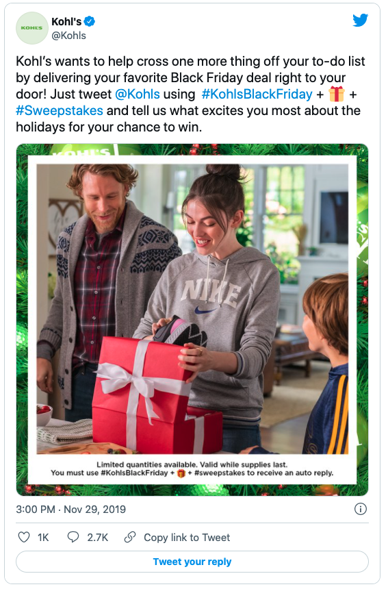 Kohl's Twitter Screenshot with BF Promotions