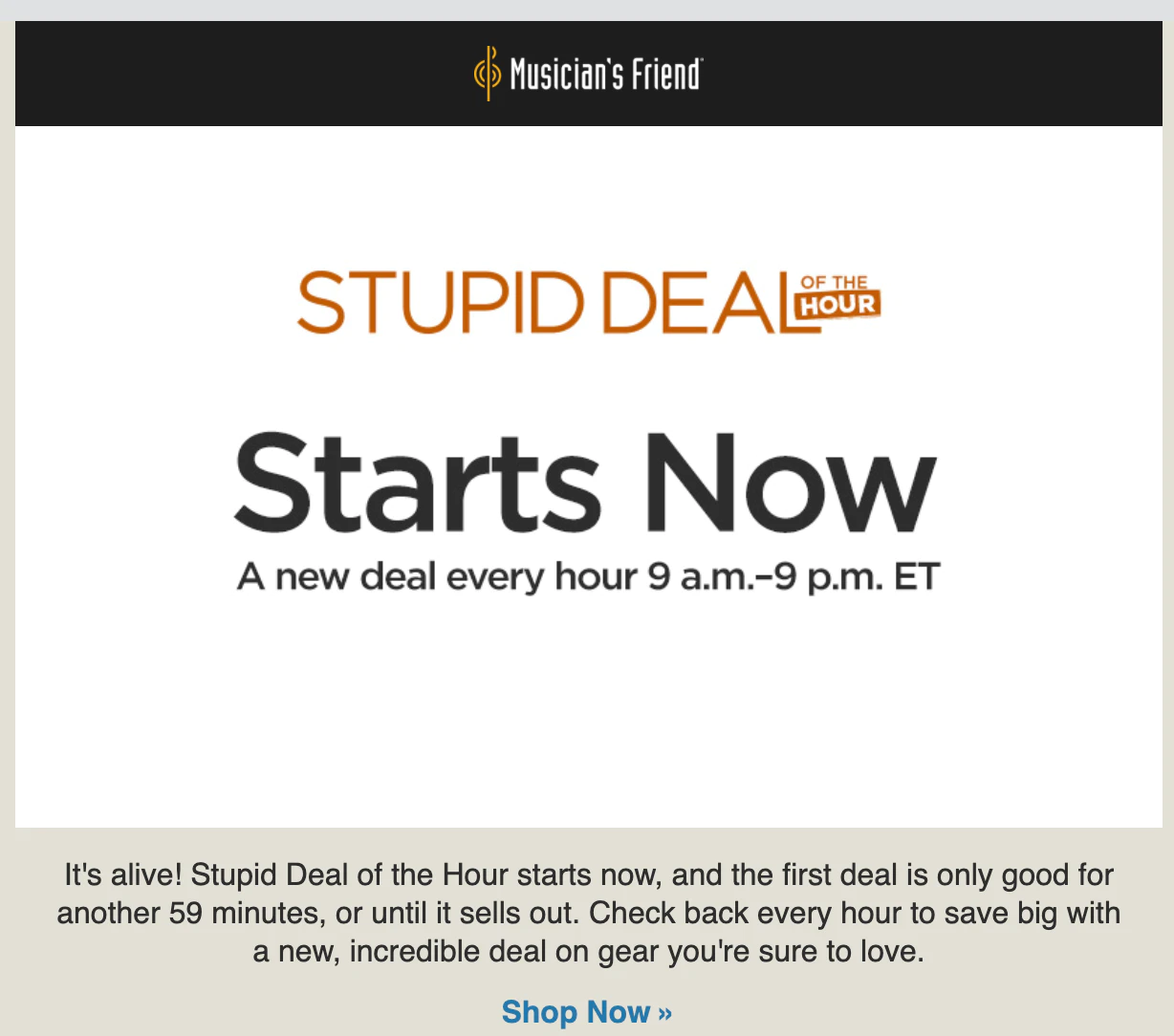 Musician's Friend Deal of an Hour Campaign