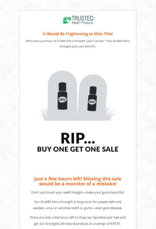 Trusted Health products Halloween campaign – Email message