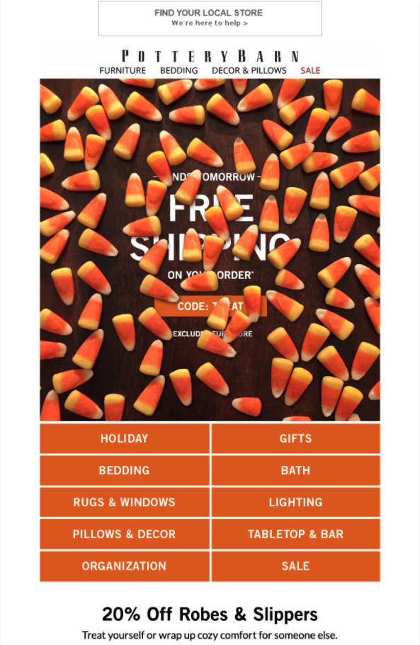 Potterybarn free shipping deal for Halloween 2021