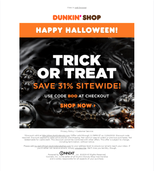 Dunkin' Donuts 31% discount for Halloween