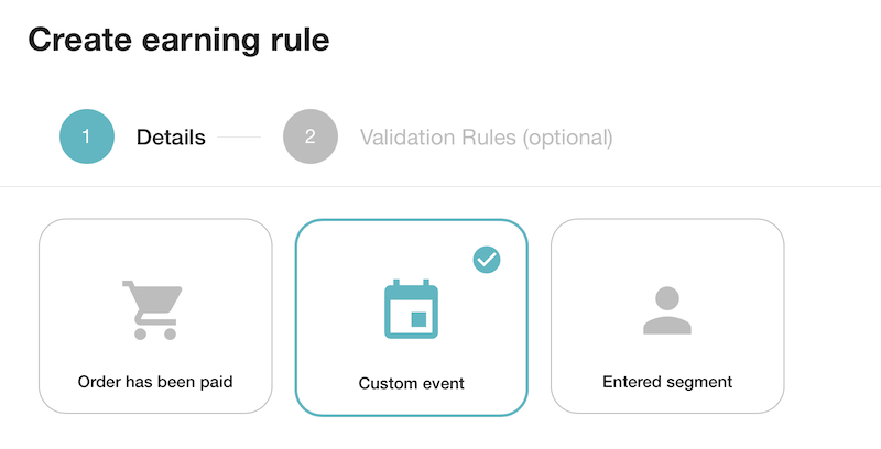 Voucherify dashboard showing available options during loyalty program creation