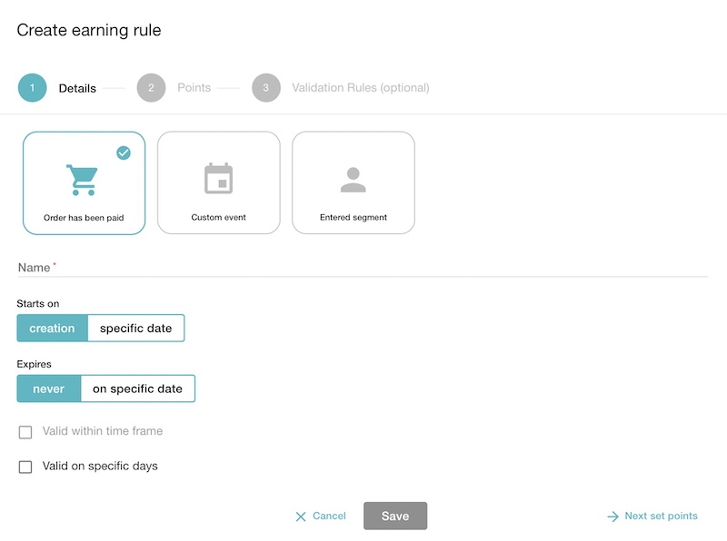 Setting up earning rules in Voucherify