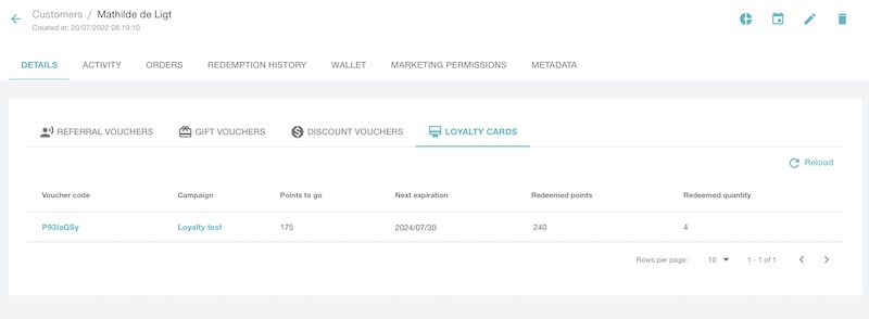 Customer loyalty card view