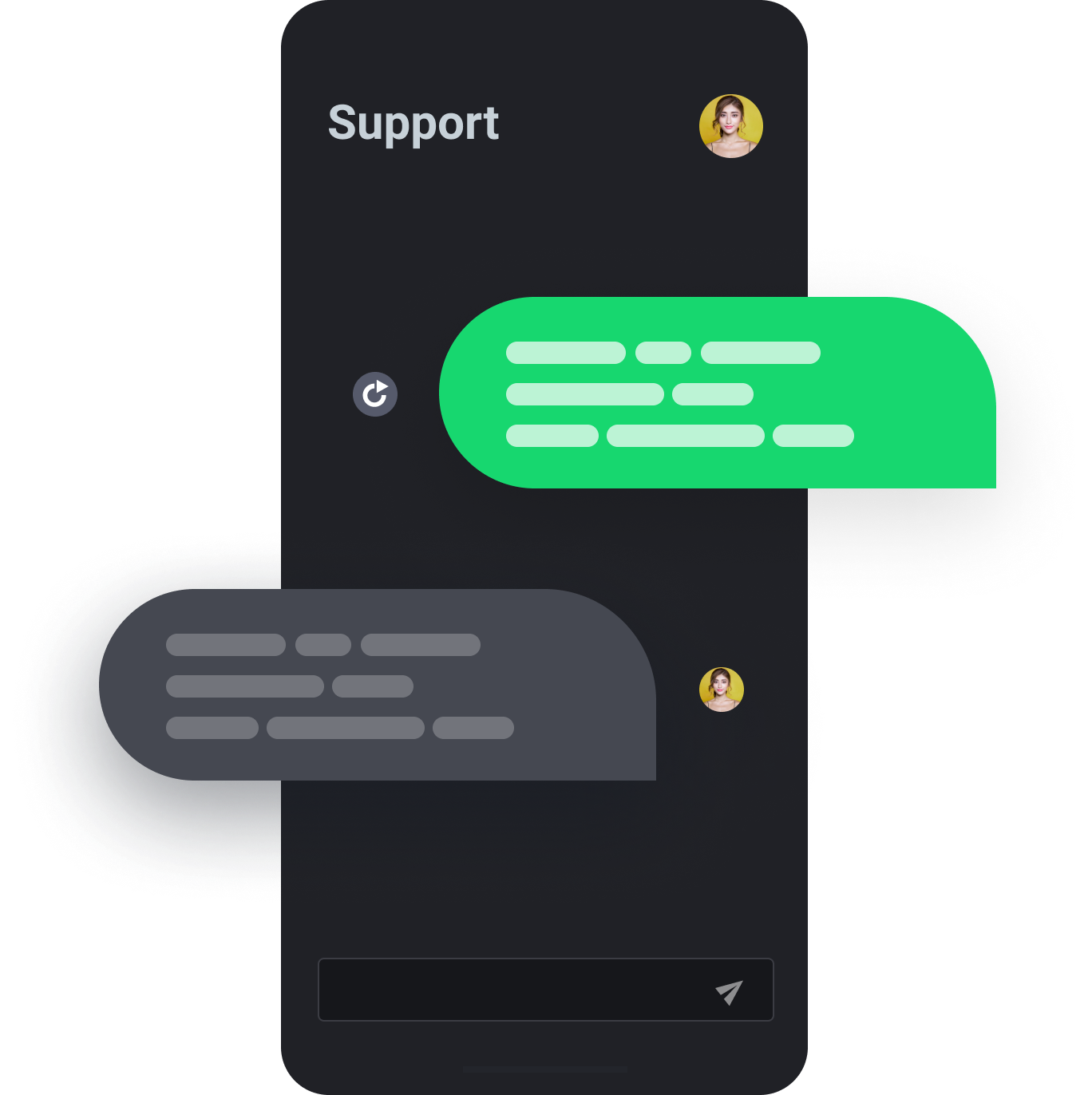 Mobile screen showing incard 24/7 support within app