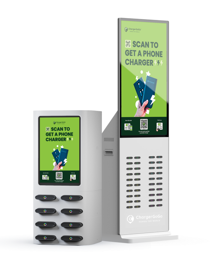 ChargerGoGo phone charging stations containing portable phone chargers