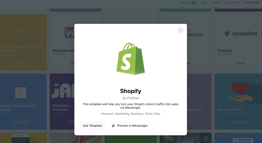 Shopify template for your chatbot by Chatfuel