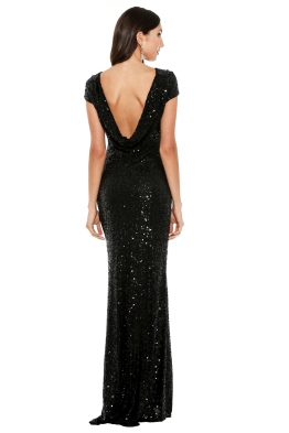 Badgley Mischka - Black Sequin Cowl Back Gown - Front