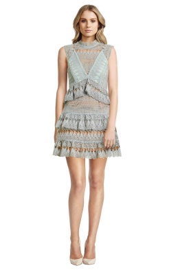 Self Portrait - Teardrop Guipure Paneled Mini Dress - Front