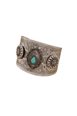 Adorne - Boho Stone Teardrop Metal Cuff - Silver - Front