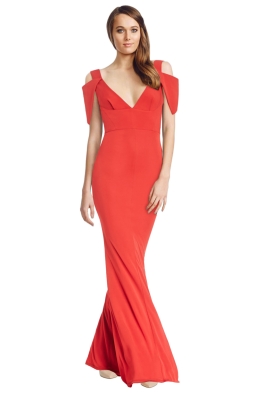 ABS by Allen Schwartz - Triangle Sleeve Deep V-Neck Gown - Poppy - Front