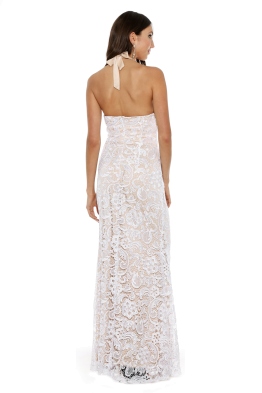 Langhem - Leila White and Nude Evening Gown - Front - White