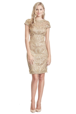 Tadashi Shoji - Gold Lace Corded Dress - Front
