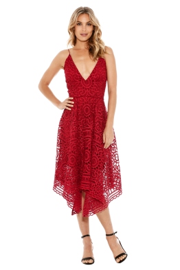 Nicholas - Floral Lace Ball Dress - Berry Red - Front