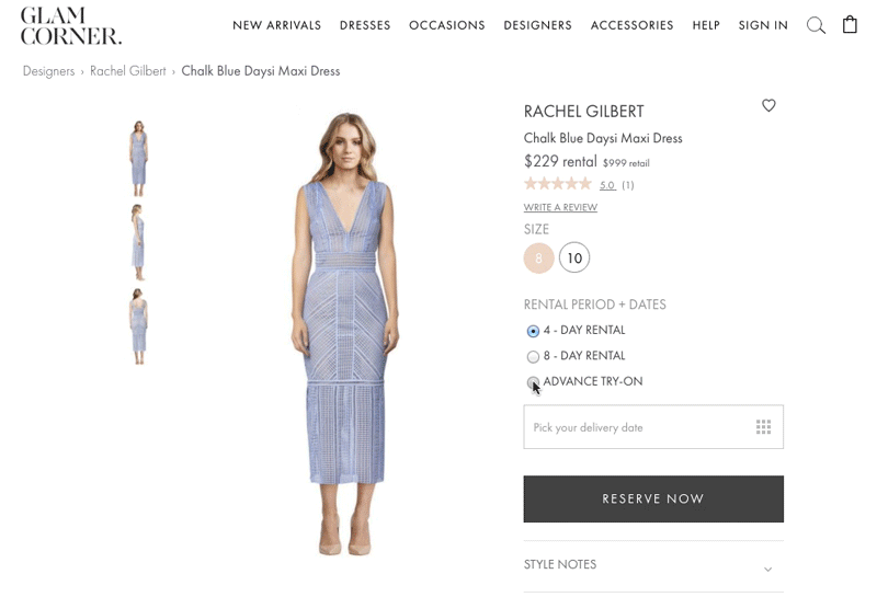 GlamCorner Try On Dress service