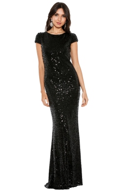 Badgley Mischka - Black Sequin Cowl Back Gown - Front