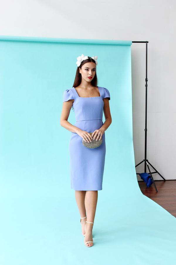 Monika Radulovic wearing our Yeojin Bae Double Crepe Aimee Dress in Sky Blue