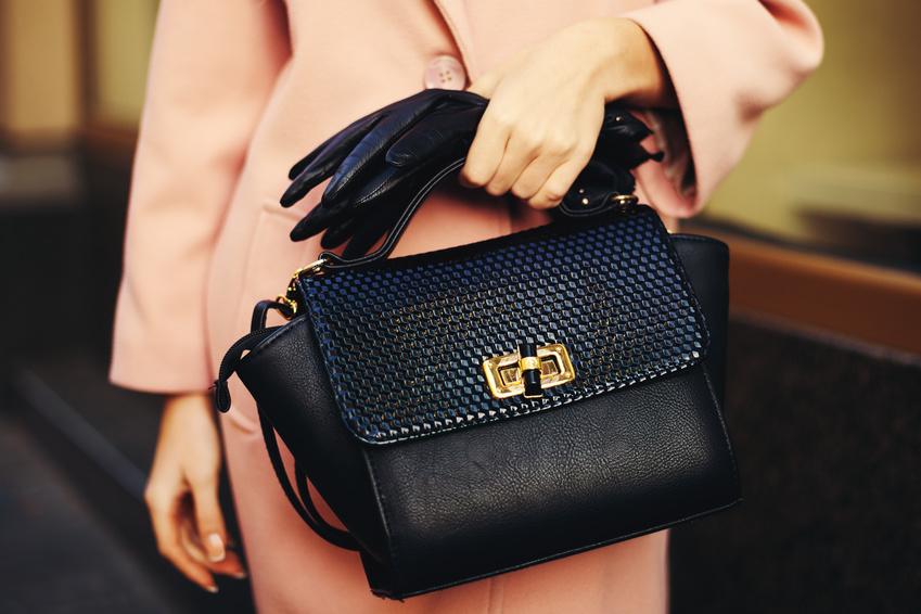 Black leather handbag