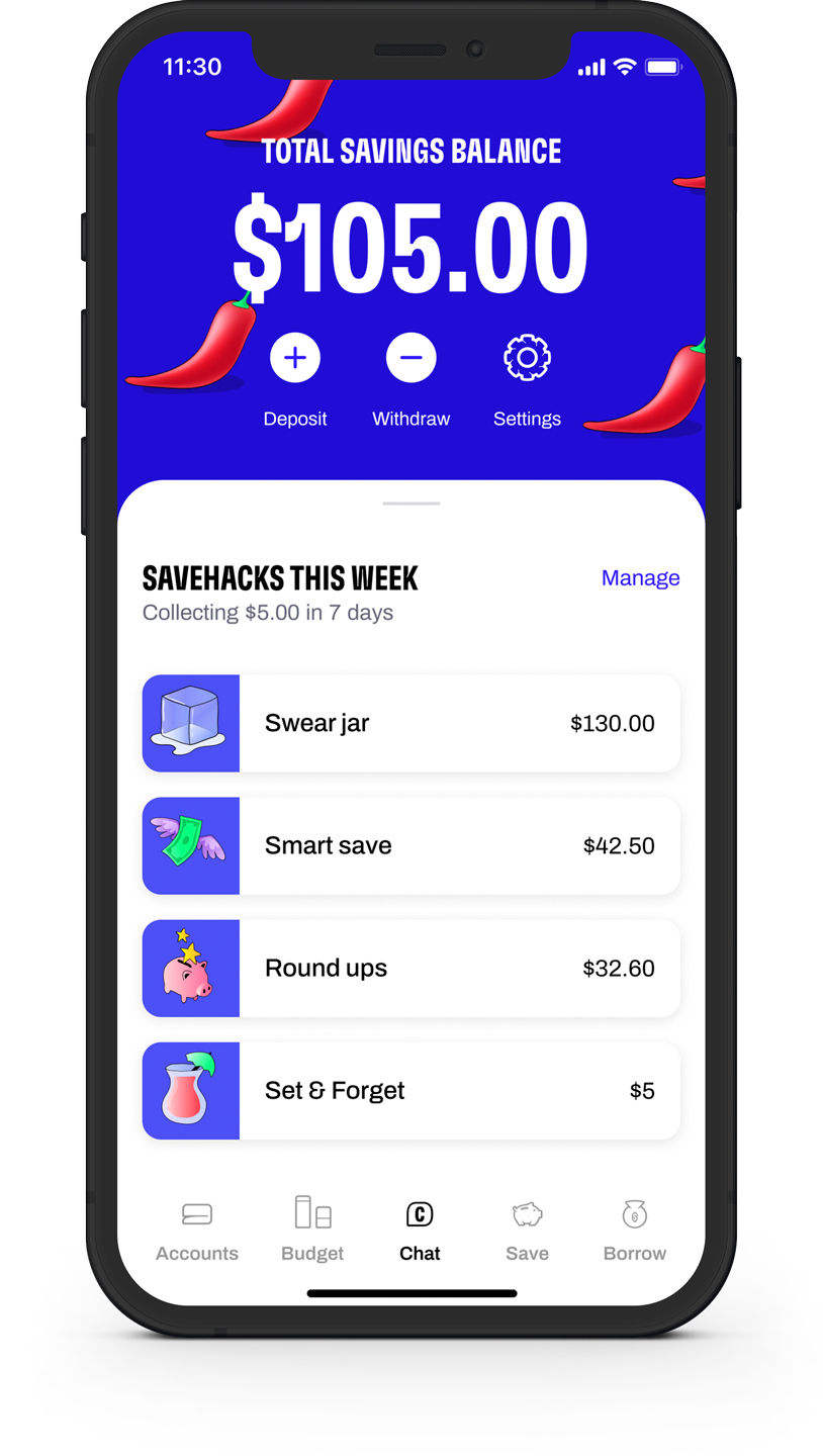Total savings screen with this weeks saving hacks.