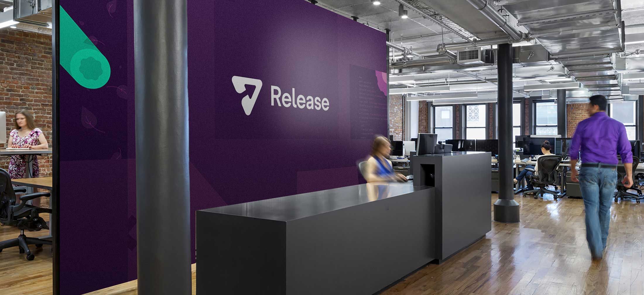 release brand logo on the wall