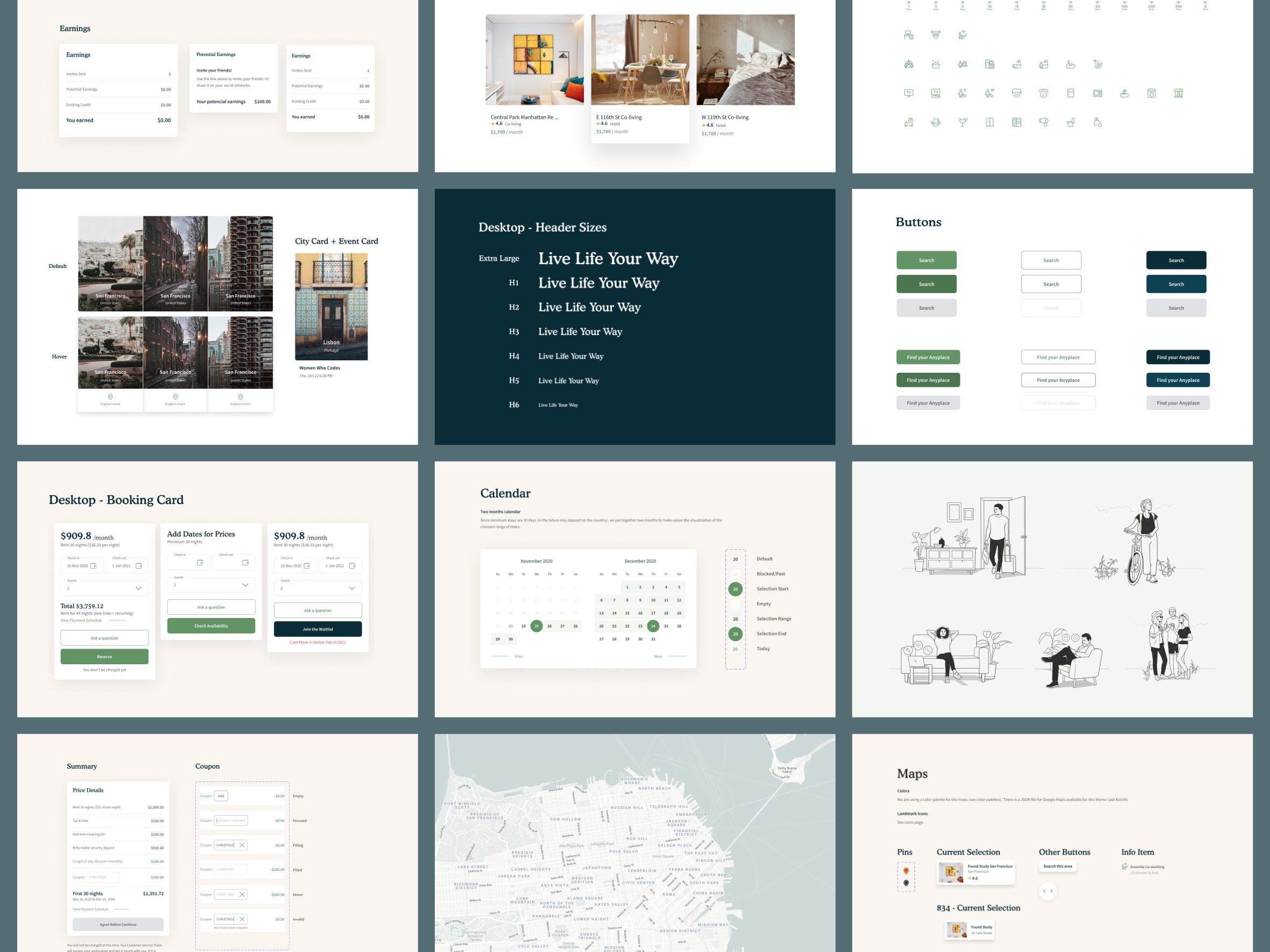 style guide and components of Anyplace designed by Zypsy