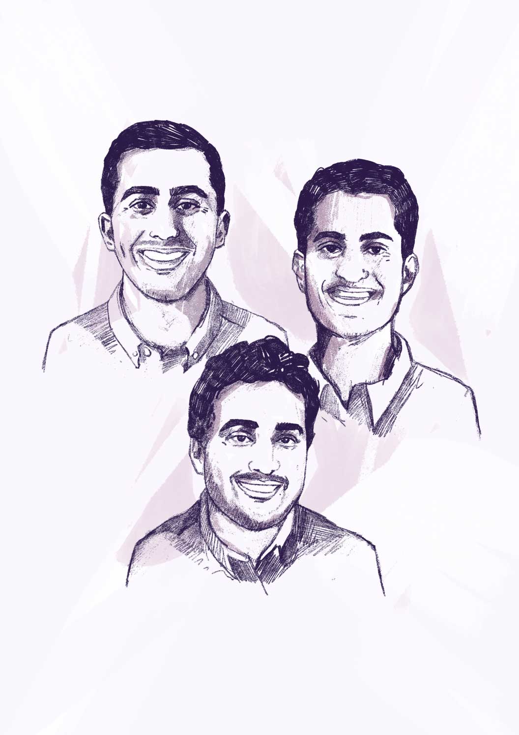 Anish Dhar, Ganesh Datta and Nikhil Unni sketch illustration