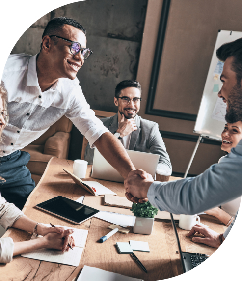 Two men shaking hands in a business meeting