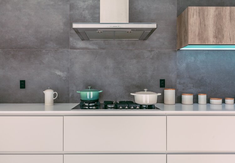 kitchen with le creuset dutch ovens for baking sourdough at home