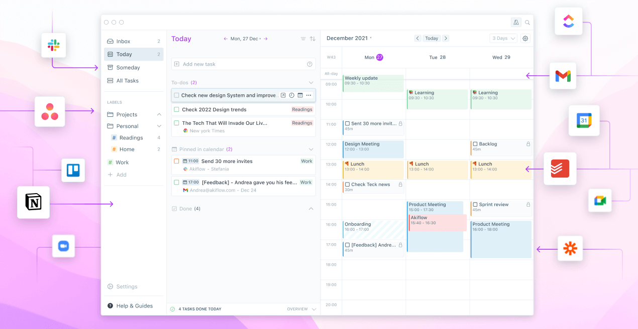 Akiflow calendar and tasks example