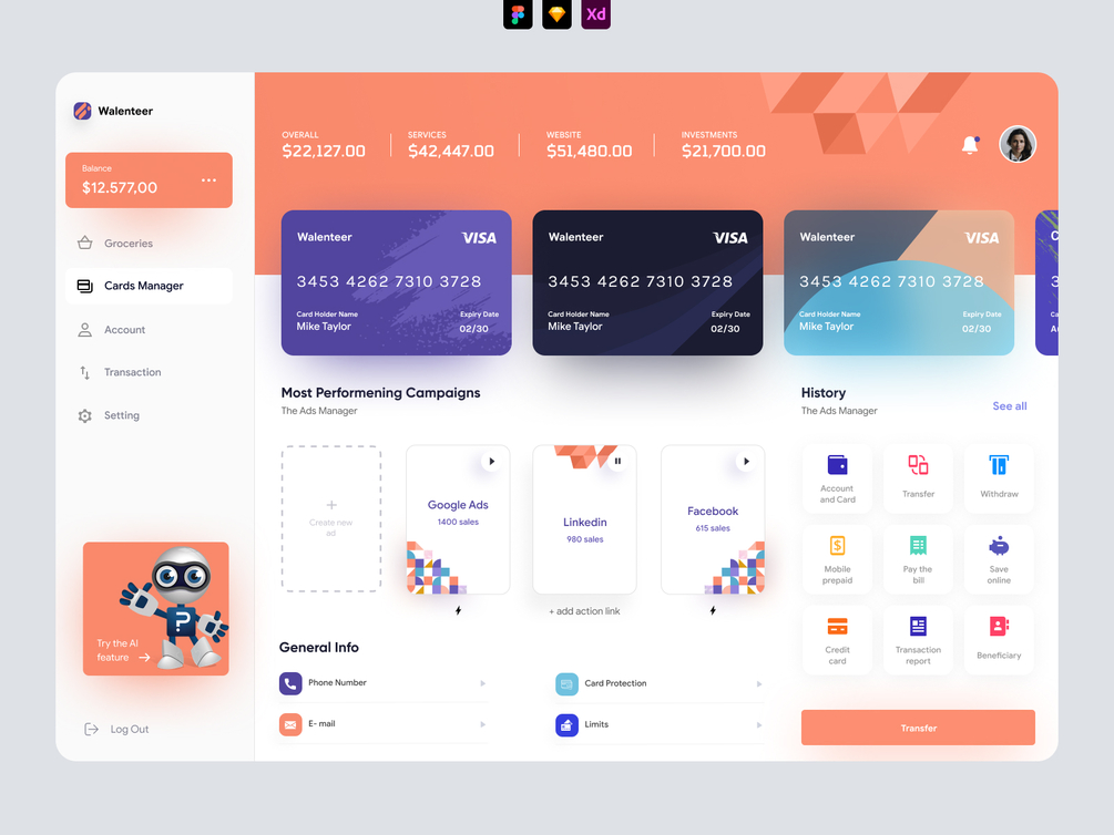 Personal Wallet and Banking Dashboard User Interface Concept