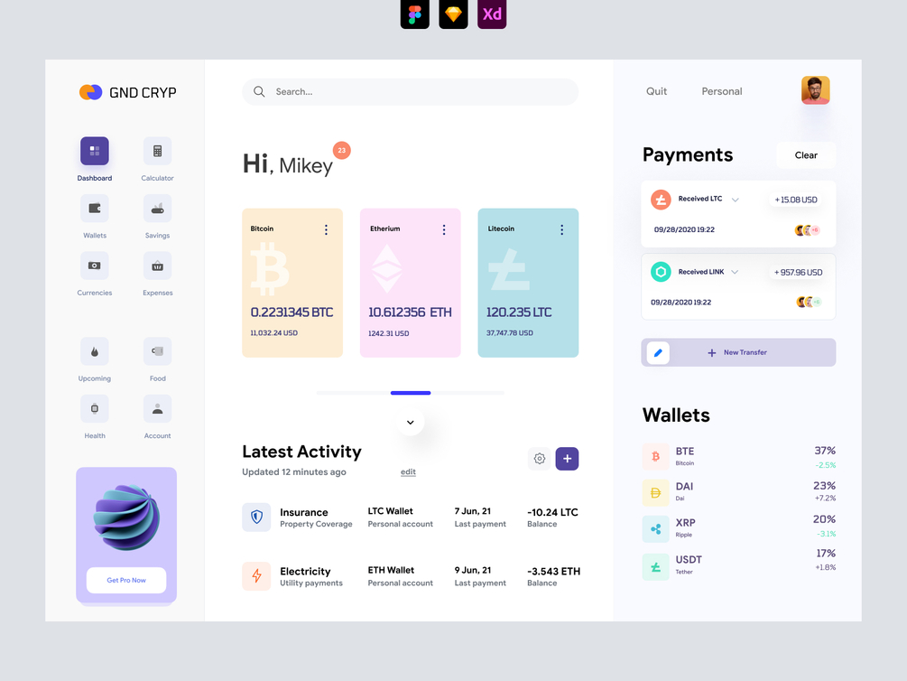 Cryptocurrency Dashboard UI