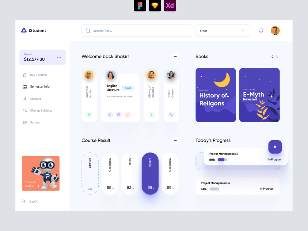 University Student Dashboard Website (Light theme) by AR Shakir