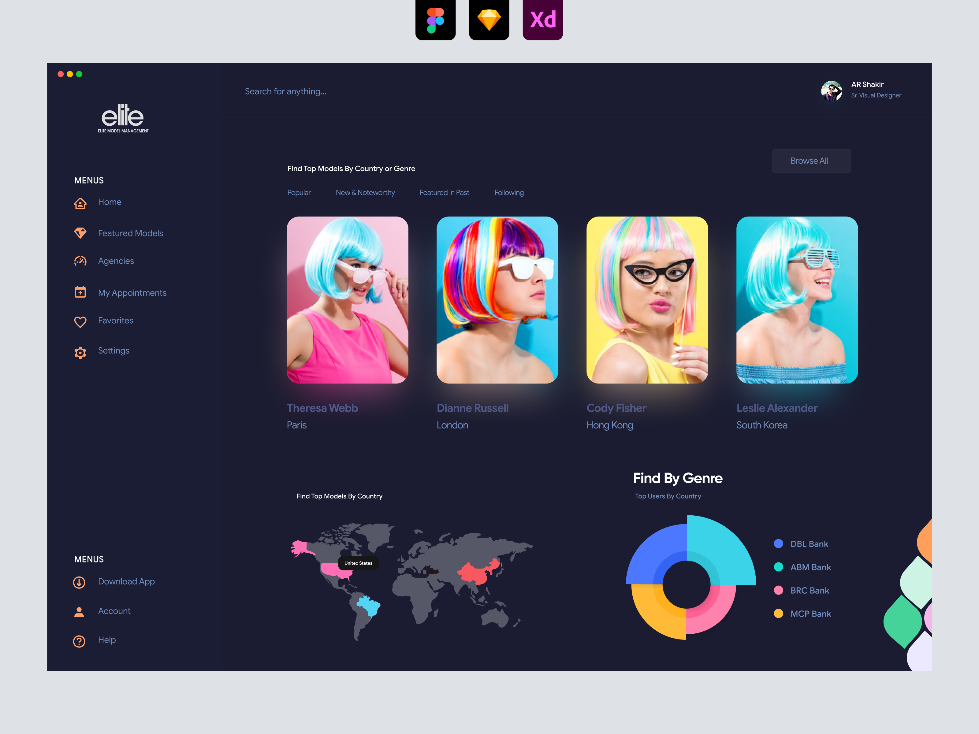 Elite - Model Agency Dashboard UI - Dark UI