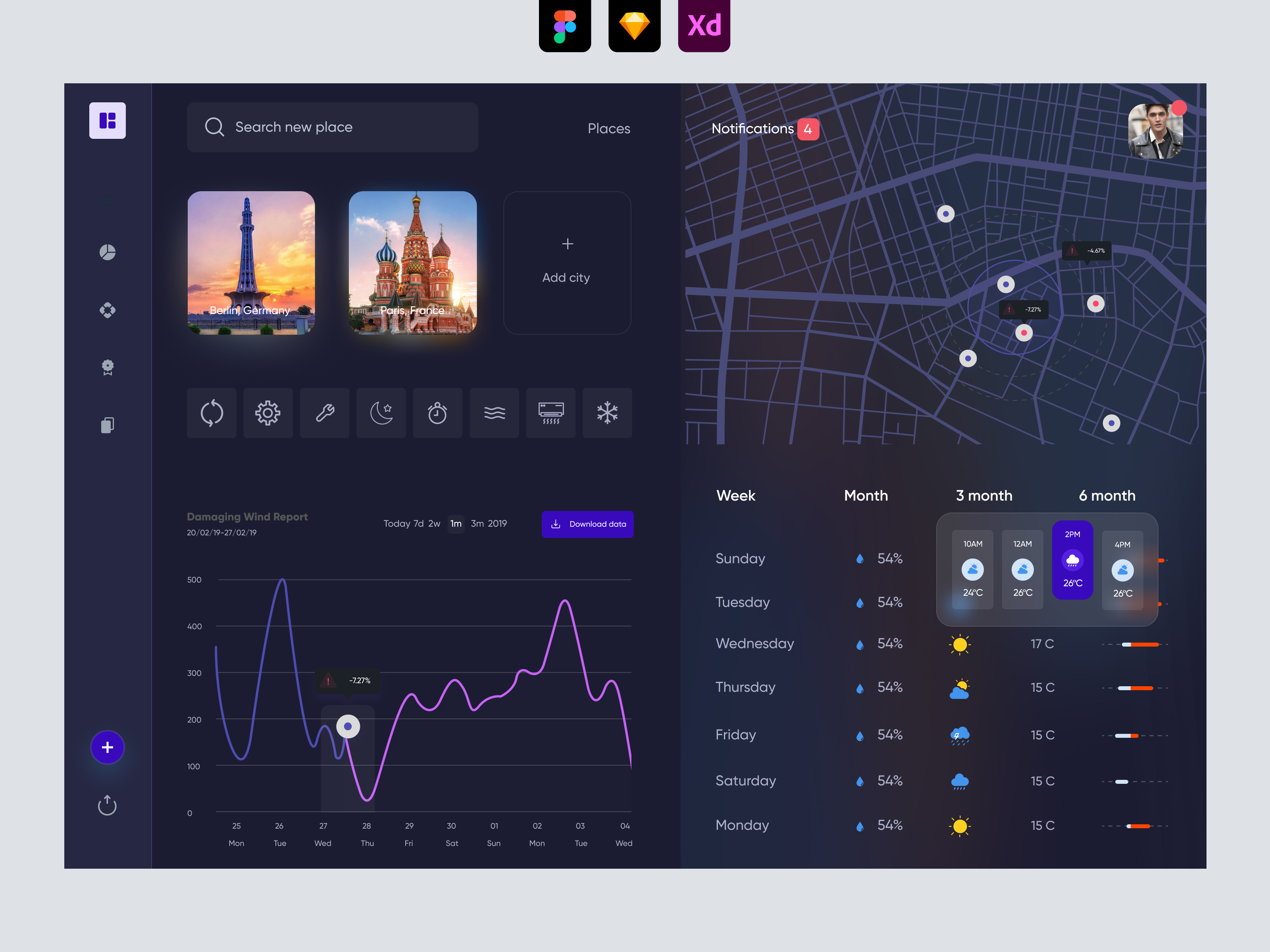 Weather App UI - Dark UI
