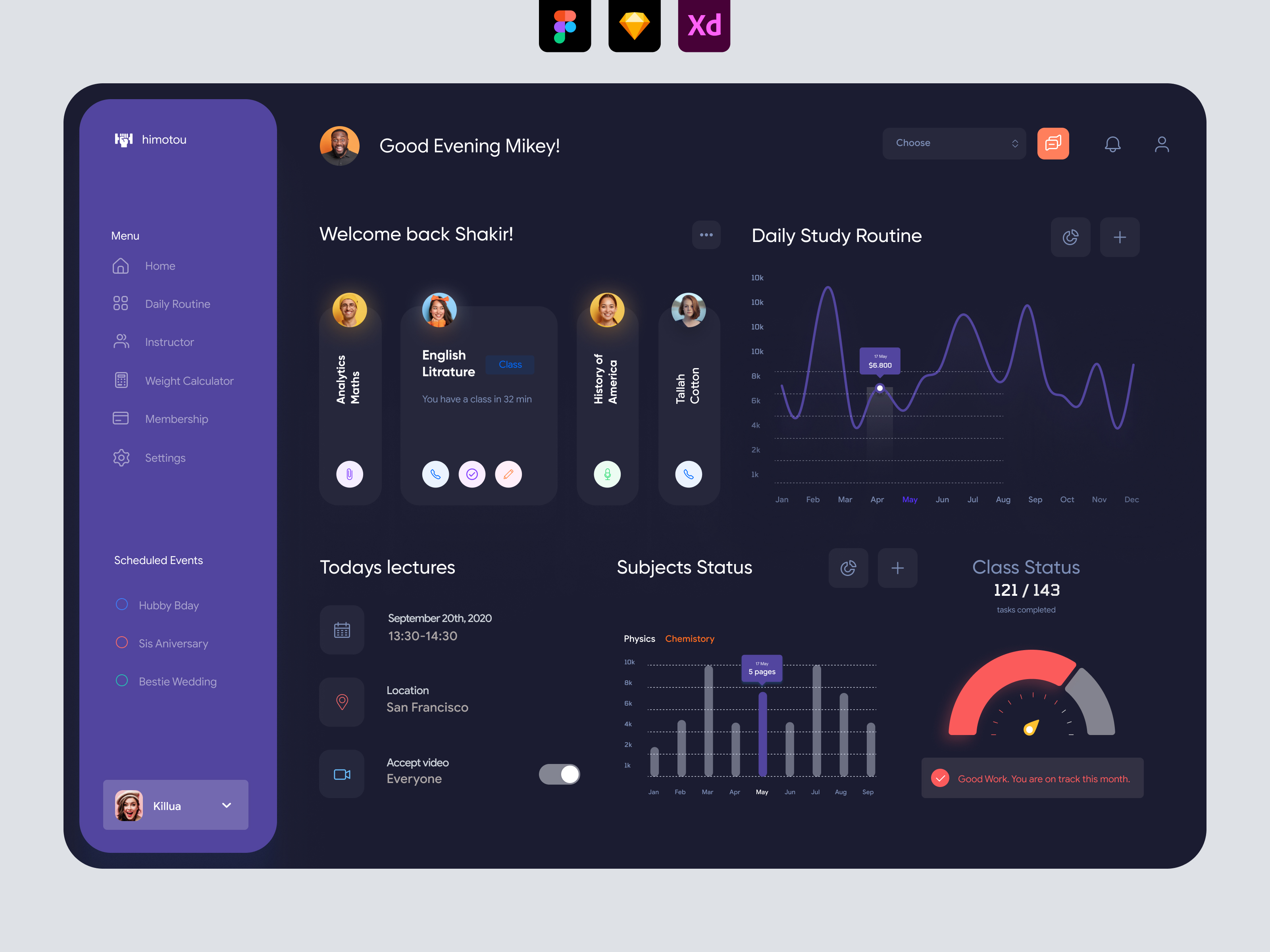 Online Class Dashboard UI - Dark UI