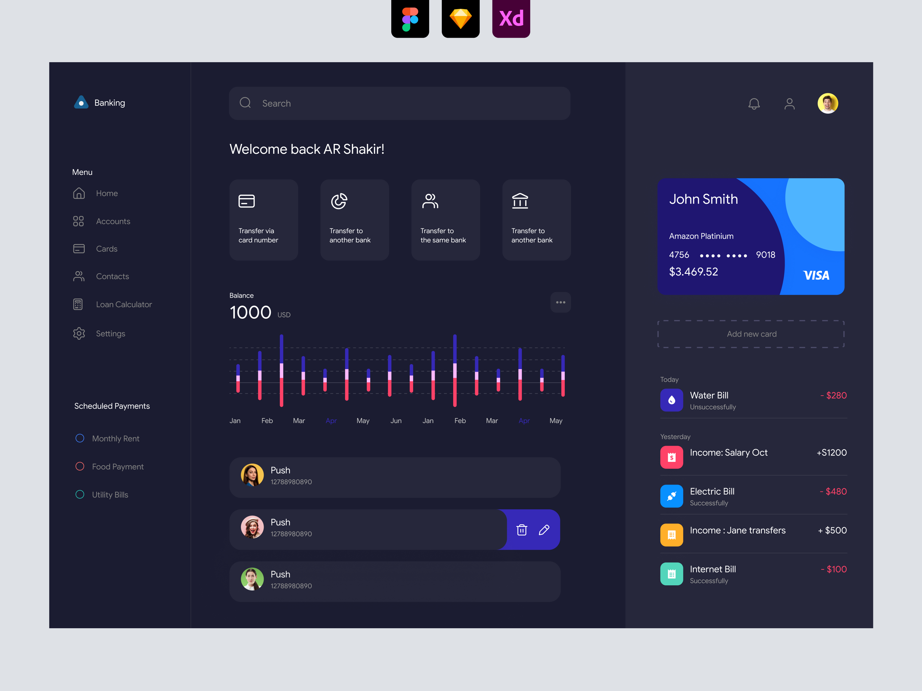 Banking Dashboard UI - Dark UI