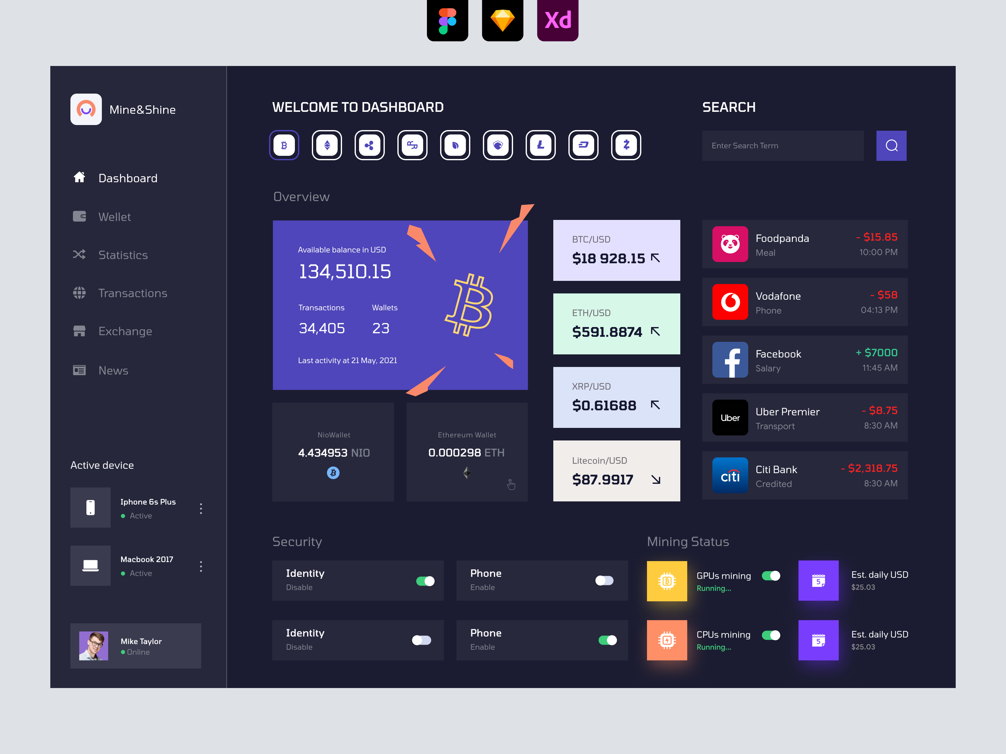 Mining Dashboard UI - Dark UI