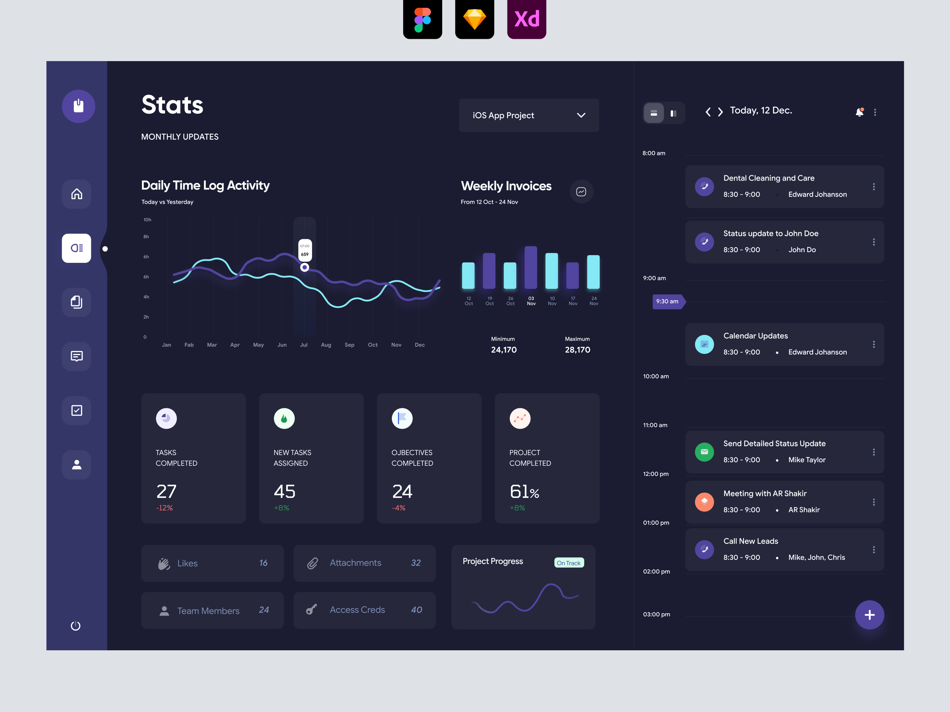 Project Management Dashboard UI - Dark UI