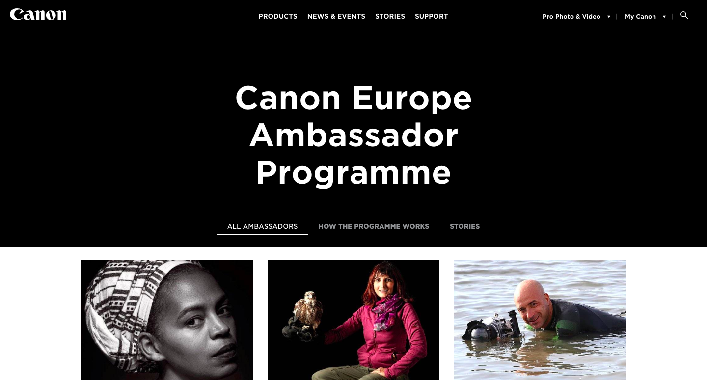 Canon Ambassador Programme Screenshot