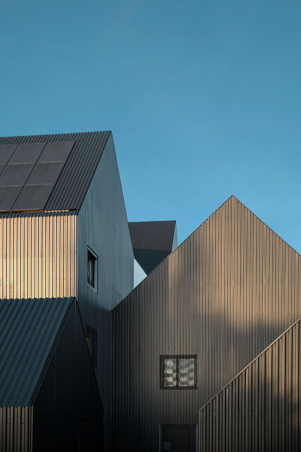 A set of geometric buildings.
