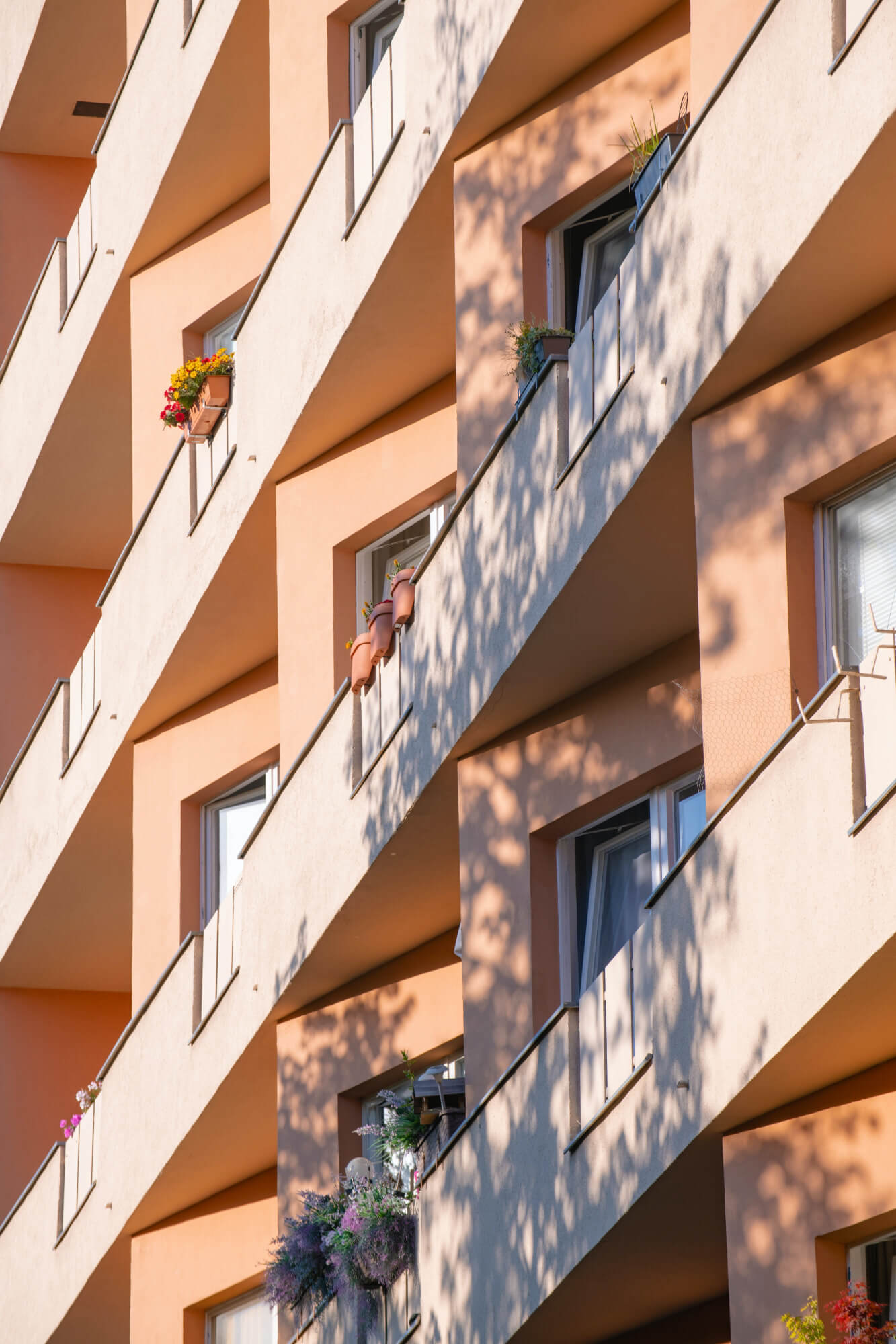 Apricot, balconies, Berlin apartment building
