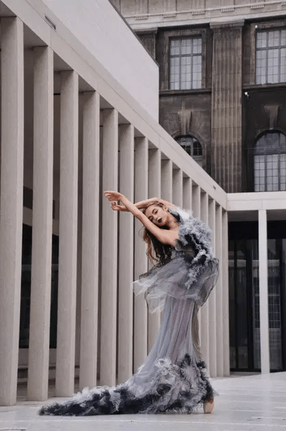 Ballet dancer Rashmi Torres wearing a luxury frills dress.