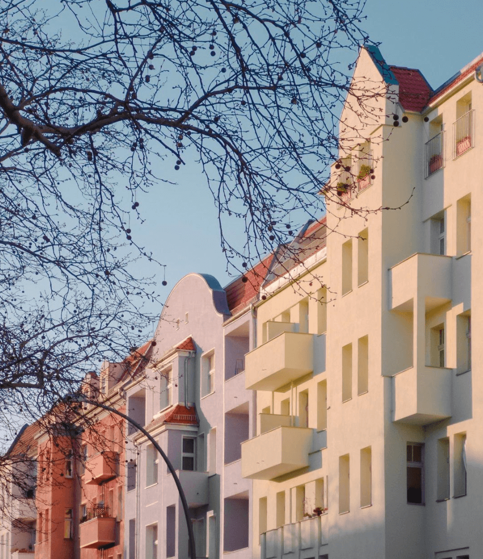 Apartment building in Berlin, colourful balconies