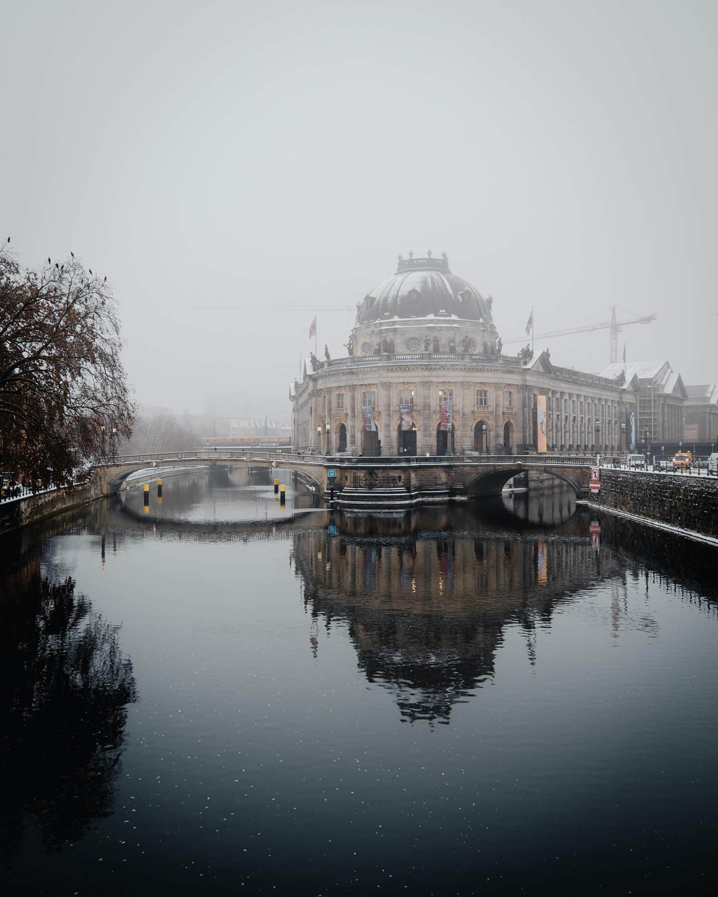 Bode Museum, snow in Berlin, frozen lake