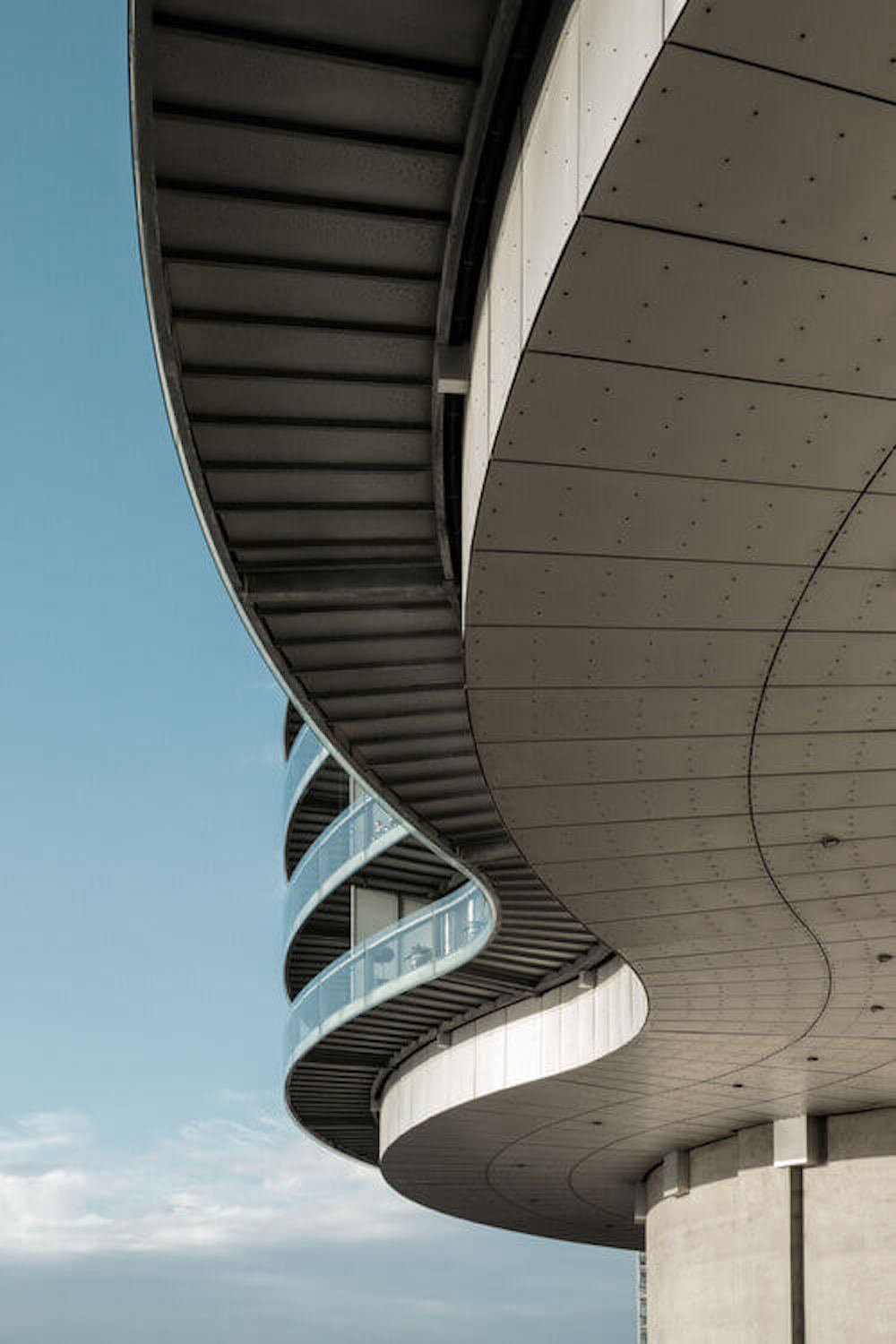 Rooftop of a curved building.