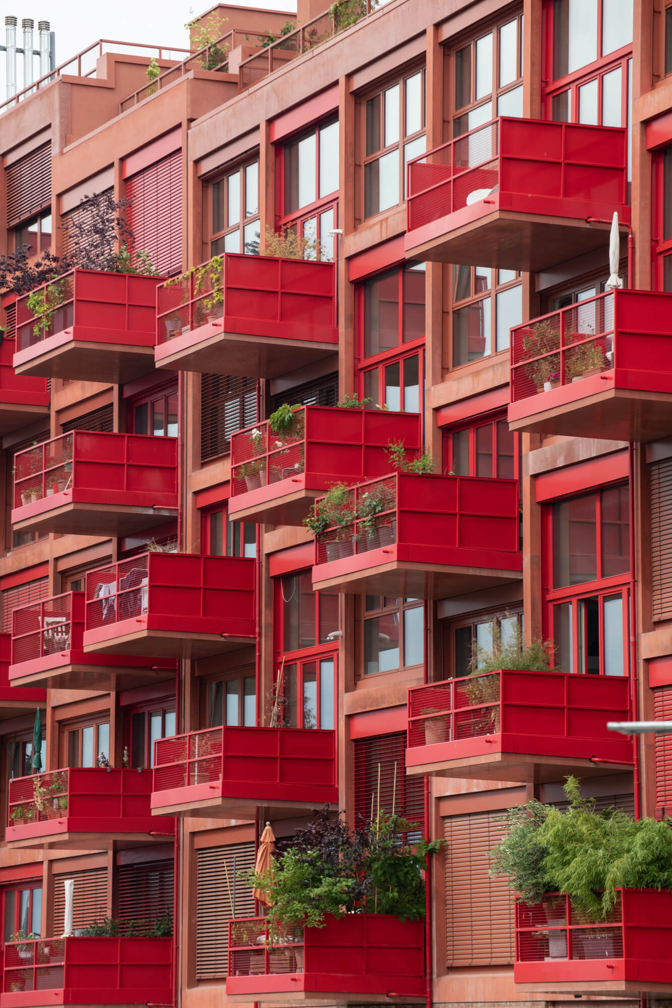Red balconies, red architecture, Am Lokdepot