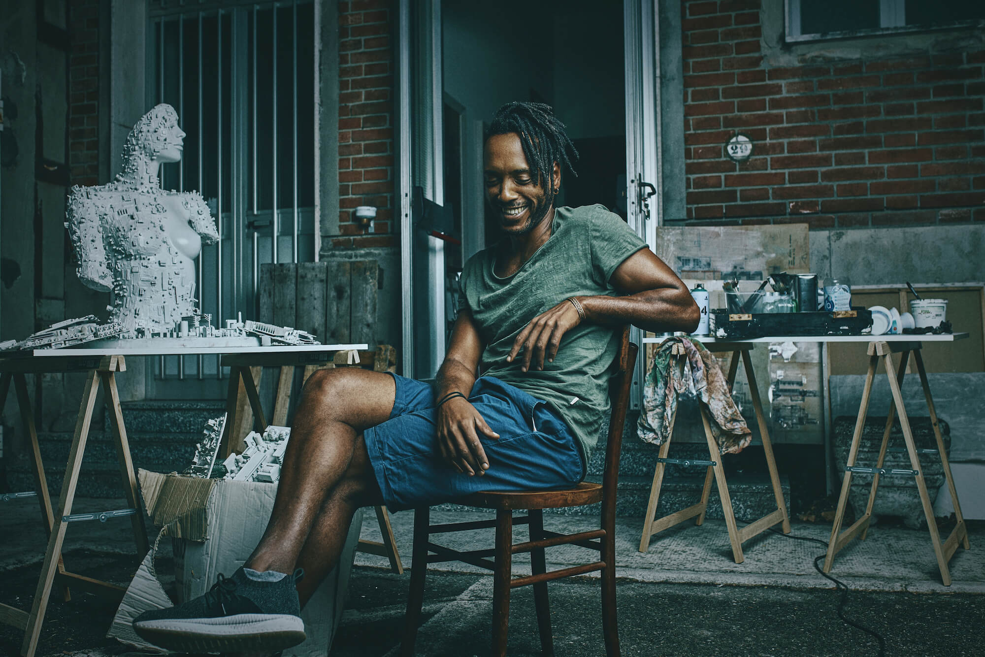 Portrait Series of Daniel Cati, black man in artist atelier