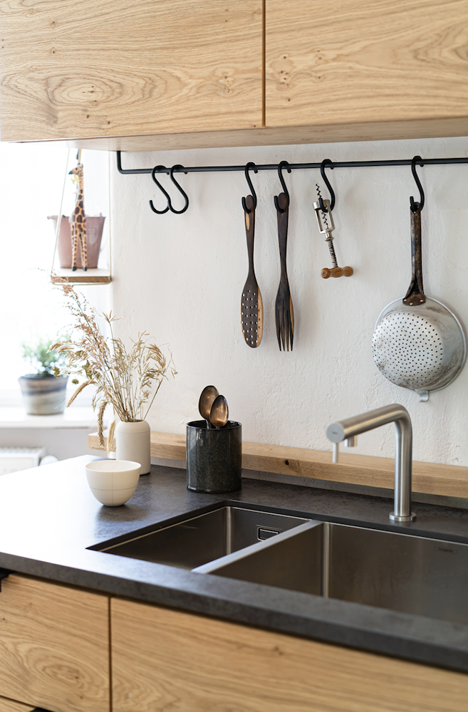 Kitchen of a scandinavian apartment available for rent for your next shooting in Berlin, Germany. Original and unique interior design and style, very bright for photoshoot